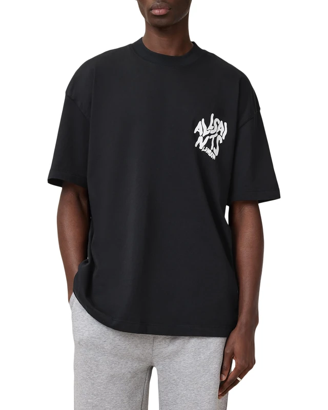 All Saints Men's Orlando SS Crew Graphic T-Shirt, Jet Black, XS