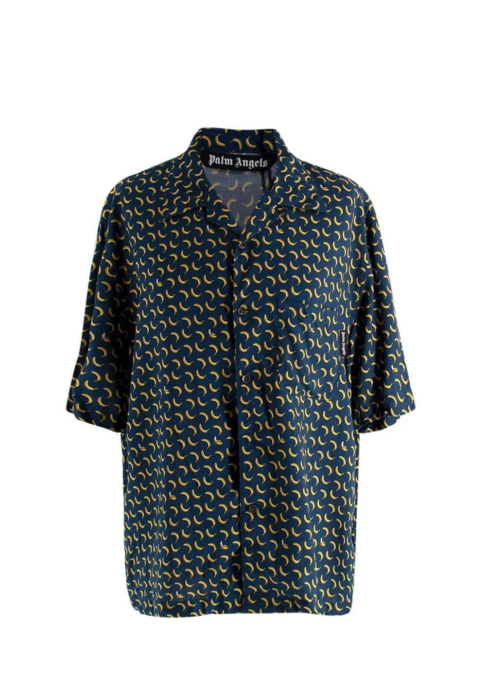 Palm Angels Pre-Loved Men's Navy Banana Bowling Shirt