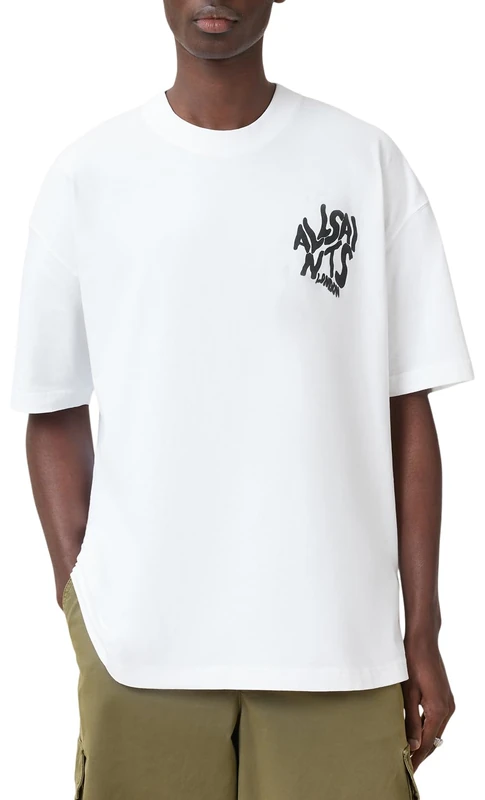 All Saints Men's Orlando SS Crew Graphic T-Shirt, Ashen White, M