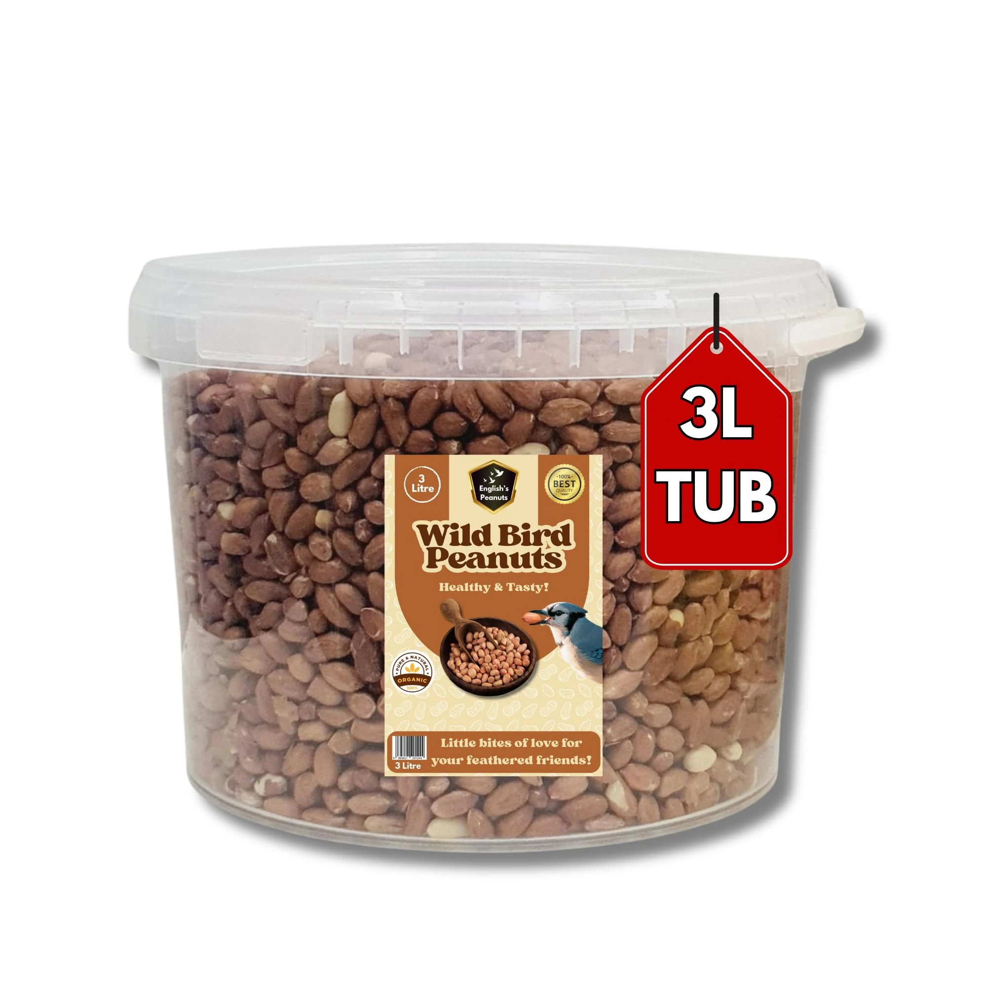 English's Peanuts 3L Premium Bird Food - High Protein Peanuts for Wild Birds, Rich in Healthy Fats, Fibre & Vitamins, Ideal for Feeders, Supports Bird Health, Clean & Fresh Wild Bird Food