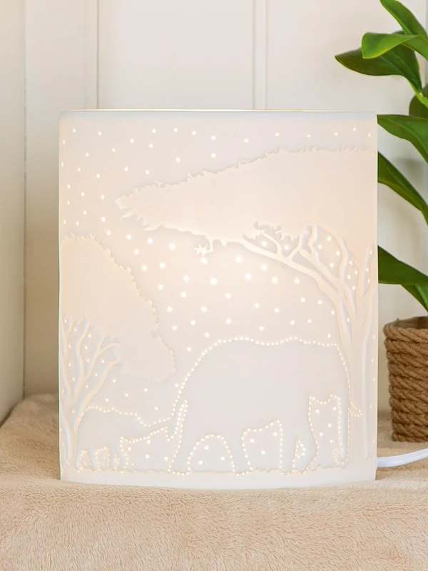 Table lamp, Oval, Elephant Motif, Porcelain, White, PU 1, L. 10 cm, W. 17 cm, H. 20 cm - Image 1
