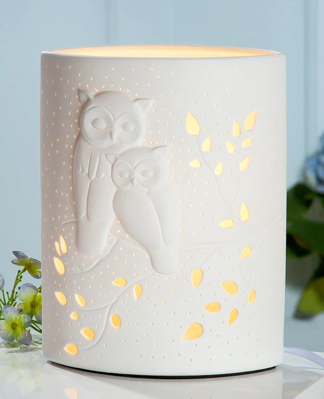 Table lamp, Owl Motif, Porcelain, White, PU 1, L. 10 cm, W. 18 cm, H. 28 cm - Image 1