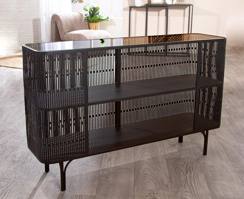 AlexandreHouse Sideboard, Rectangular, Metal, Black, PU 1, L. 32 cm, W. 121 cm, H. 76 cm