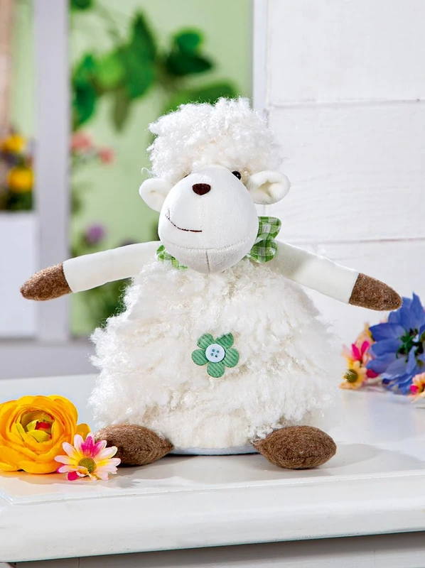 AlexandreHouse Pack of 4 Figures, Sheep, Textile, White, PU 4, L. 16 cm, W. 20 cm, H. 22 cm