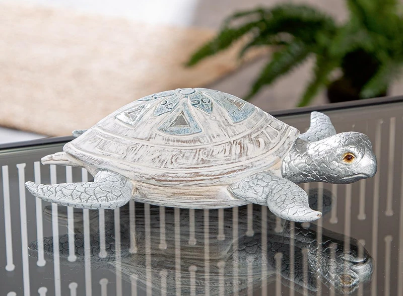 AlexandreHouse Pack of 2 Figures, Turtle, Synthetic Resin, White, Light Blue, PU 2, L. 20 cm, W. 14 cm, H. 6 cm - Image 1