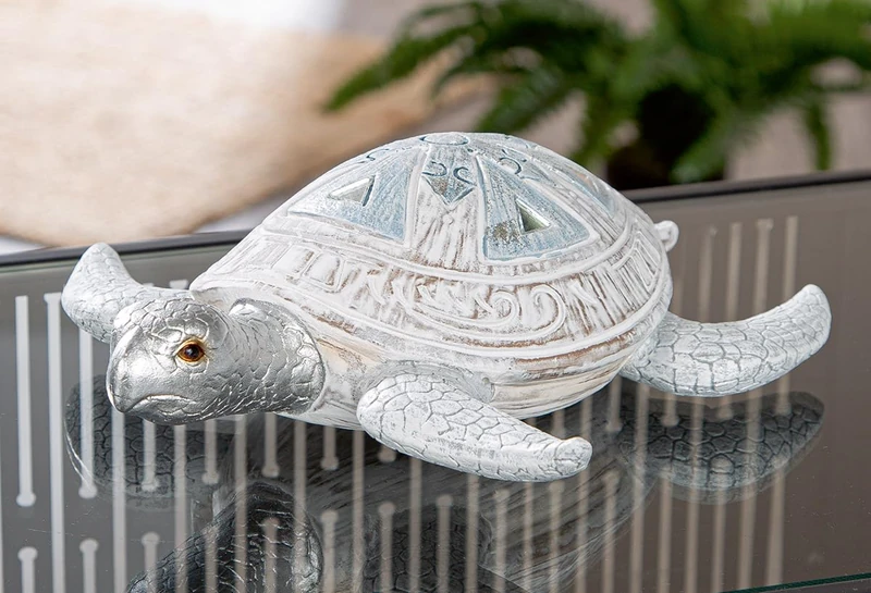 AlexandreHouse Pack of 2 Figures, Turtle, Synthetic Resin, White, Light Blue, PU 2, L. 26 cm, W. 25 cm, H. 8 cm
