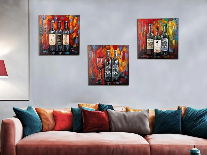 AlexandreHouse Pack of 3 Gilde Gallery, Image, Square, Wine Glass Motif, Metal, Red, PU 3, Assorted 3 Times, L. 3 cm, W. 60 cm, H. 60 cm
