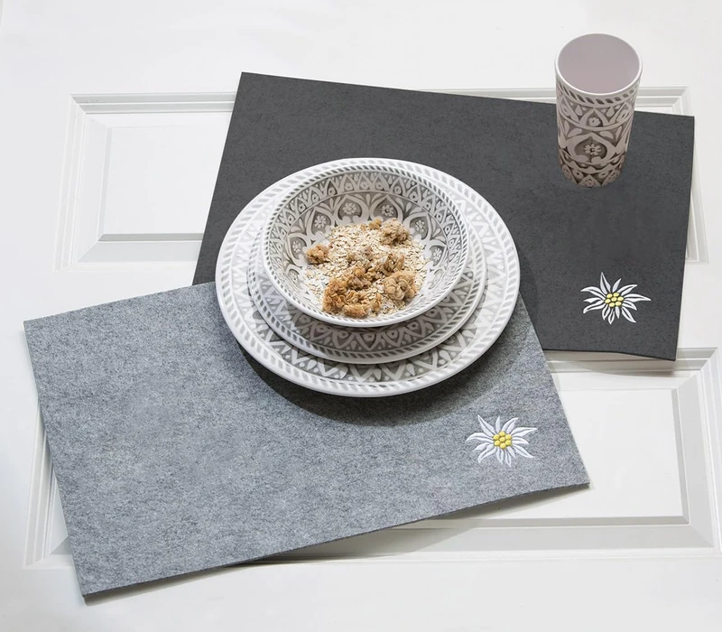 Pack of 16 Placemat, Rectangular, Edelweiss Pattern, Felt, Light Gray, PU 16, L. 35 cm, W. 45 cm