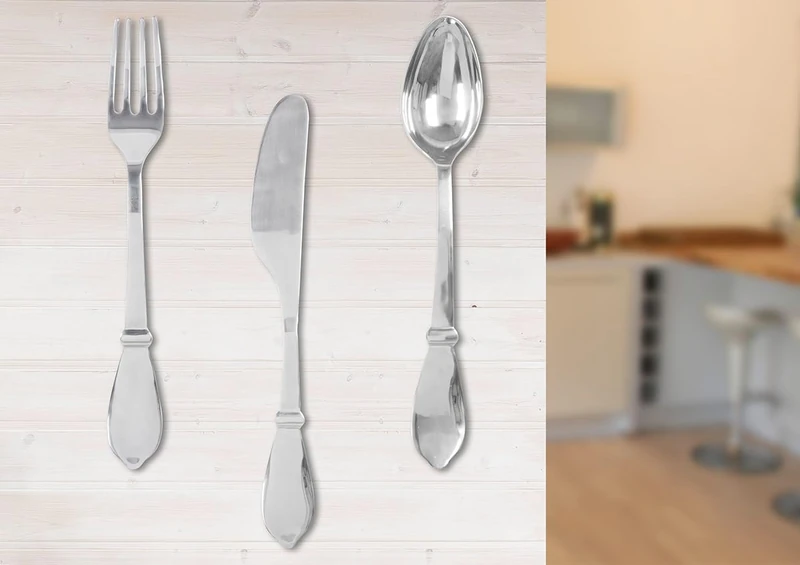 Pack of 3 Wall Object, Cutlery, Aluminum, Silver Colored, PU 3, Assorted 3 Times, L. 11 cm, W. 17 cm, H. 94 cm