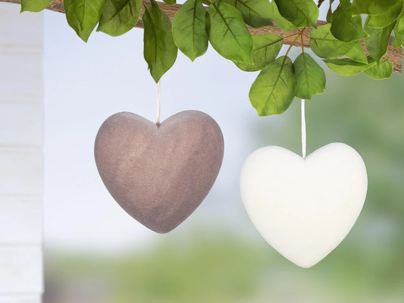 Pack of 12 Hanger, Heart, Resin, cream, gray, PU 12, 2 assorted, L. 6 cm, W. 16 cm, H. 20 cm