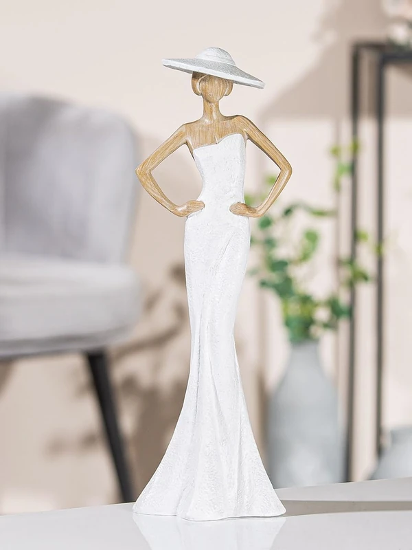 AlexandreHouse Pack of 3 Figures, Woman, Synthetic Resin, White, PU 3, L. 8 cm, W. 10 cm, H. 30 cm