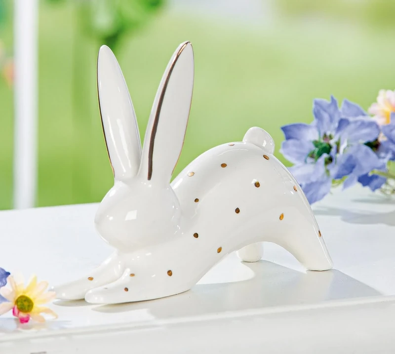 AlexandreHouse Pack of 4 Figures, Bunny, Dotted, Porcelain, White, PU 4, L. 7 cm, W. 18 cm, H. 14 cm