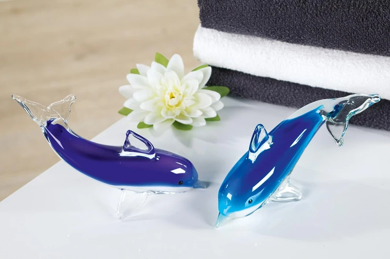 AlexandreHouse Pack of 4 Glassart, Figures, Dolphin, Glass, Blue, PU 4, 2 assorted, W. 17 cm - Image 1