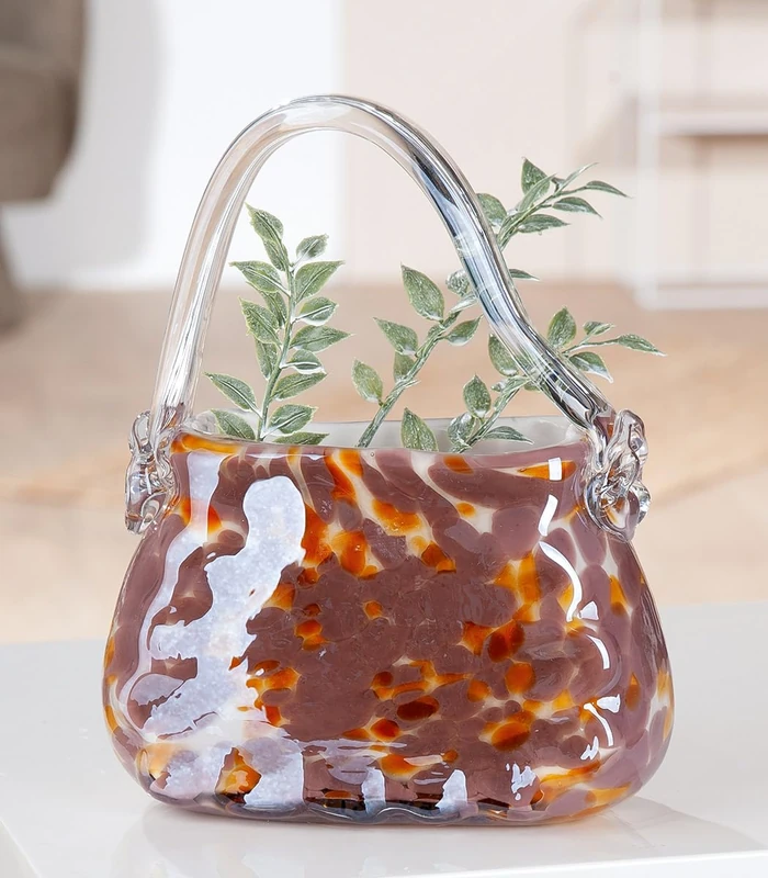 Pack of 2 Glassart, Sculpture, Vase, Glass, Brown, Clear, Pink, White, PU 2, L. 8 cm, W. 18 cm, H. 22 cm