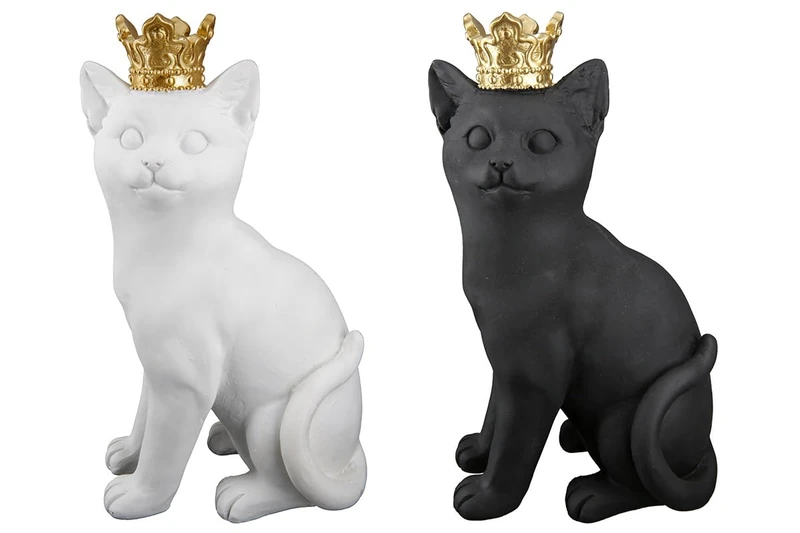 AlexandreHouse Pack of 2 Figures, Cat, Synthetic Resin, Black, White, PU 2, 2 assorted, L. 10 cm, W. 14 cm, H. 24 cm