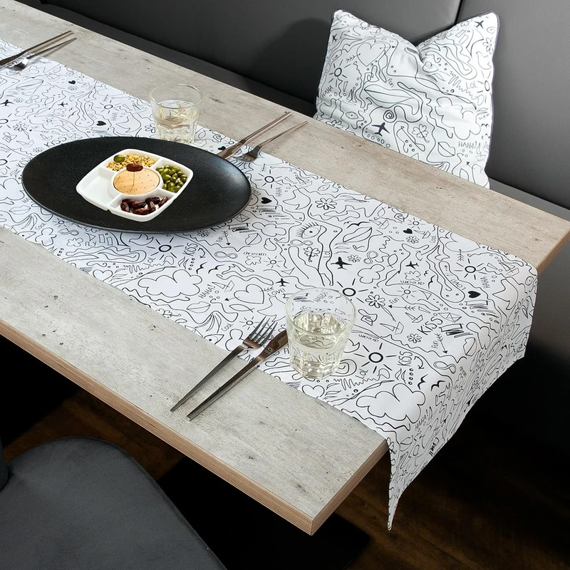 Pack of 4 Table Runner, Rectangular, Single-Line Design, Cotton, White, PU 4, L. 40 cm, W. 140 cm