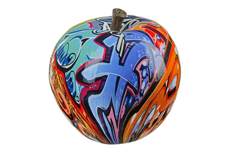 Pack of 4 Decorative Object, Apple, Graffiti Pattern, Synthetic Resin, Multicolored - Image 1