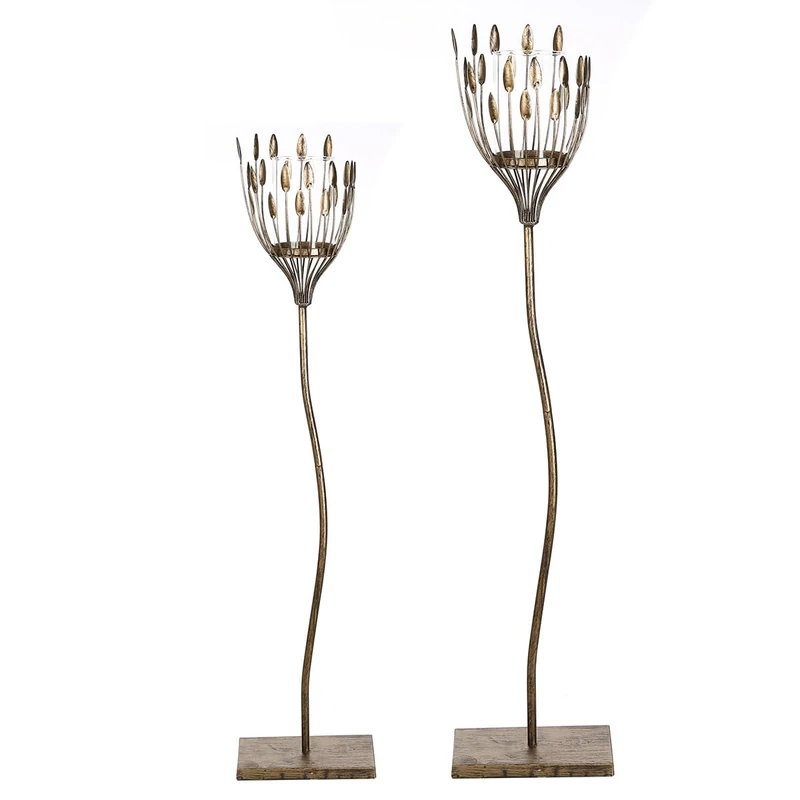 Pack of 2 Lantern, Leaf Pattern, Metal, Gold-colored, PU 2, H. 106 cm, D. 18 cm