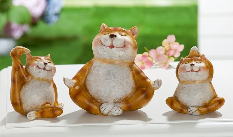 AlexandreHouse Pack of 3 Figures, Cat, Synthetic Resin, Brown, PU 3, Assorted 3 times, L. 9 cm, W. 15 cm, H. 15 cm