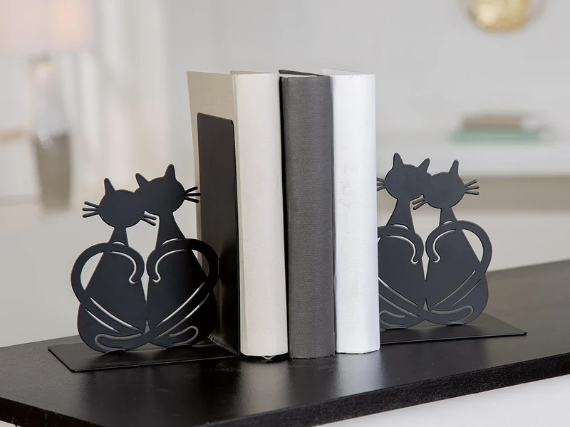 Pack of 3 Bookends, Cat, Metal, Black, PU 3, L. 10 cm, W. 24 cm, H. 17 cm