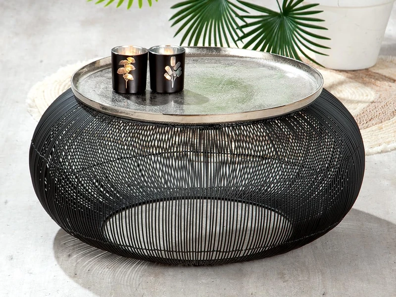 AlexandreHouse Side table, round, aluminium, black, silver colored, PU 1, H. 31 cm, D. 64 cm
