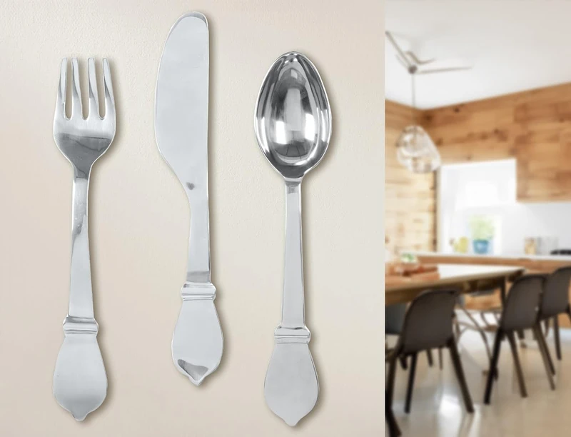AlexandreHouse Pack of 3 Wall Object, Cutlery, Aluminum, Silver Colored, PU 3, Assorted 3 Times, L. 7 cm, W. 12 cm, H. 62 cm