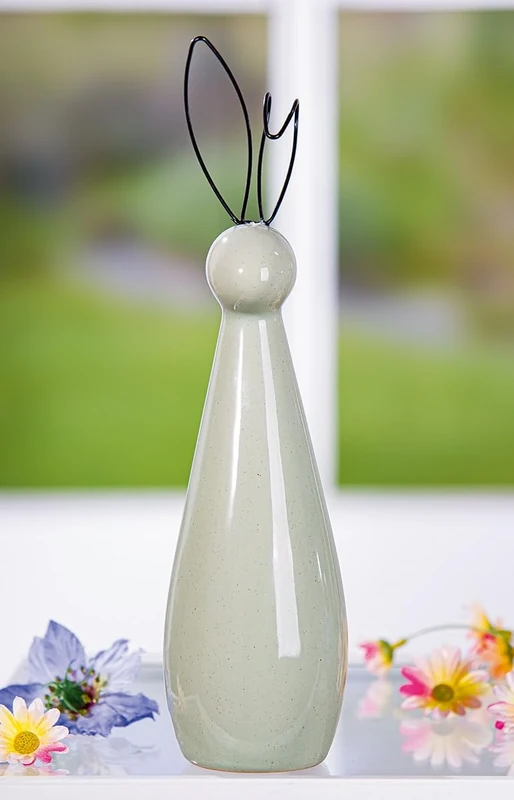 AlexandreHouse Pack of 3 Figures, Bunny, Porcelain, Green, PU 3, H. 28 cm, D. 7 cm