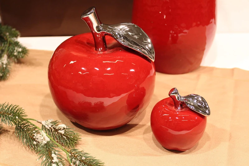 Pack of 6 Decorative Object, Apple, Ceramics, Red, PU 6, L. 9 cm, W. 9 cm, H. 10 cm - Image 1