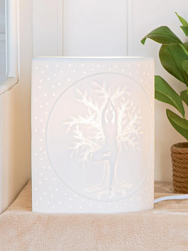 Table lamp, Yoga Motif, Porcelain, White, PU 1, L. 10 cm, W. 17 cm, H. 20 cm - Image 1