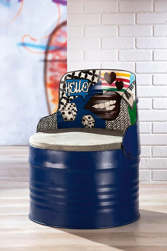 AlexandreHouse Chair/Armchair, Graffiti Motif, Metal, Blue, Multicoloured, PU 1, L. 60 cm, W. 60 cm, H. 72 cm