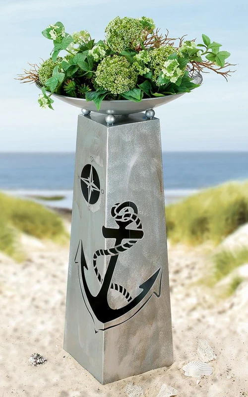 AlexandreHouse Pack of 4 Bowl stand, Anchor motif, Metal, silver coloured, PU 4, H. 95 cm, D. 50 cm