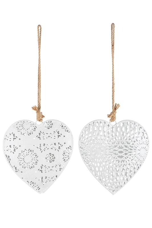 Pack of 8 Hanger, Heart, Metal, White, PU 8, 2 assorted, L. 1 cm, W. 12 cm, H. 13 cm