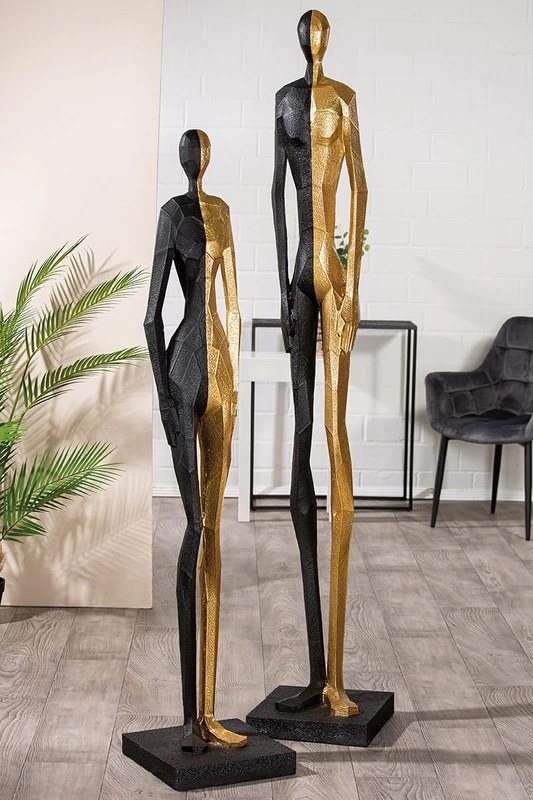 Sculpture Synthetic Resin, Black, Gold-Colored, PU 1, L. 32 cm, W. 32 cm, H. 153 cm
