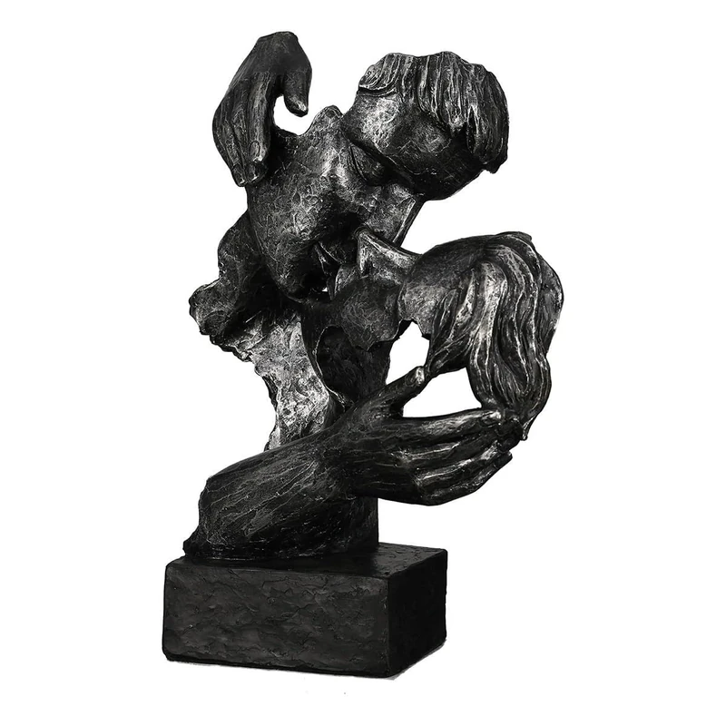 AlexandreHouse Sculpture, Pair, Poly, Black, Anthracite, Silver Colored, PU 1, L. 12 cm, W. 19 cm, H. 28 cm