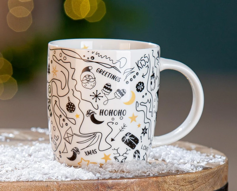 AlexandreHouse Pack of 6 Cup/Mug, Lettering, Porcelain, White, PU 6, L. 9 cm, W. 12 cm, H. 9 cm