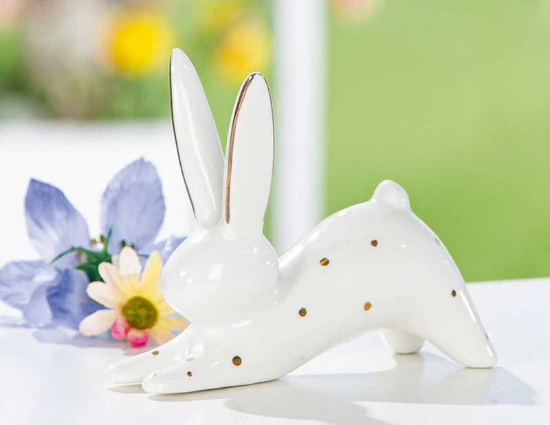 AlexandreHouse Pack of 8 Figures, Bunny, Dotted, Porcelain, White, PU 8, L. 4 cm, W. 10 cm, H. 8 cm