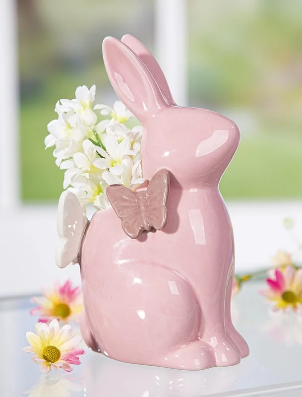 Pack of 4 Vase, Bunny, Butterfly Pattern, Porcelain, Pink, PU 4, L. 7 cm, W. 10 cm, H. 18 cm
