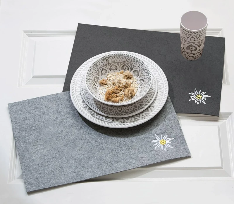 Pack of 16 Placemat, Rectangular, Edelweiss Pattern, Felt, Dark Gray, PU 16, L. 31 cm, W. 45 cm