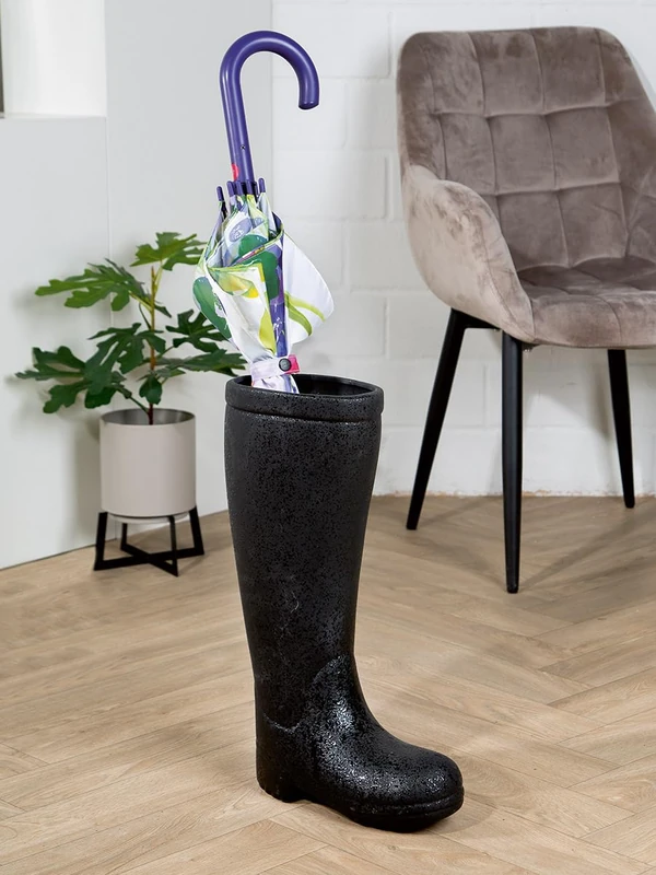 AlexandreHouse Umbrella Stand, Rubber Boots, Speckled, Ceramics, Black, PU 1, L. 13 cm, W. 27 cm, H. 46 cm - Image 1