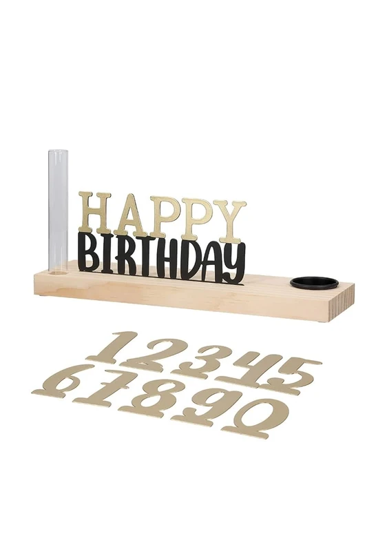 Pack of 3 Tealight Candle Holder, Lettering, Wood, Natural Colours, PU 3, L. 10 cm, W. 30 cm, H. 10 cm