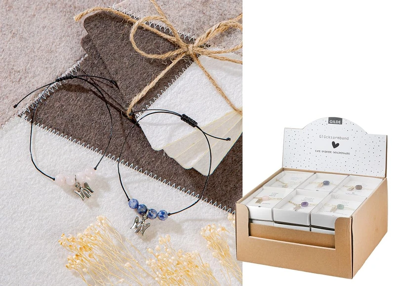 AlexandreHouse Pack of 24 Angel Motif, Semi-Precious Stone, Blue, Brown, Green, Purple, Pink, White, PU 24, 6 Assorted, D. 25 cm