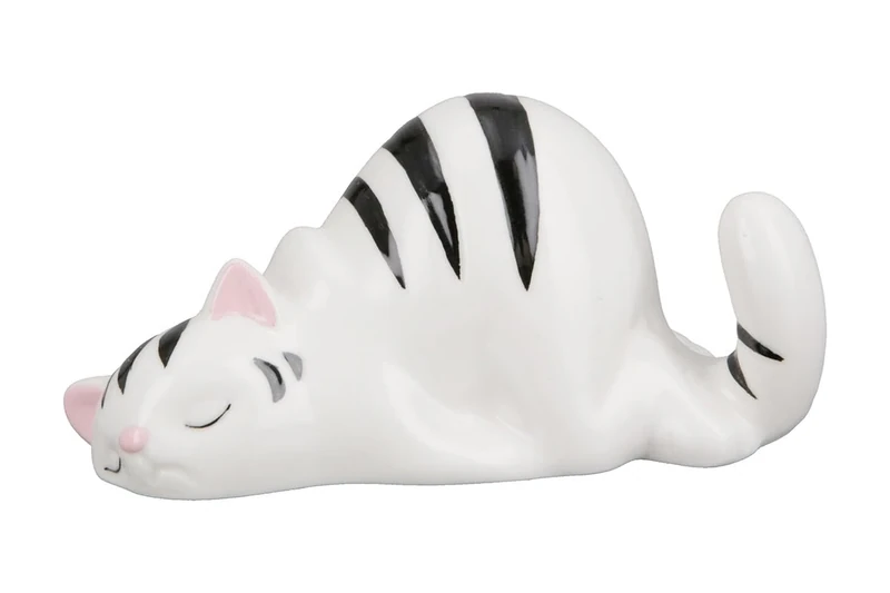 AlexandreHouse Pack of 6 Figures, Cat, Striped, Porcelain, White, PU 6, L. 6 cm, W. 11 cm, H. 6 cm