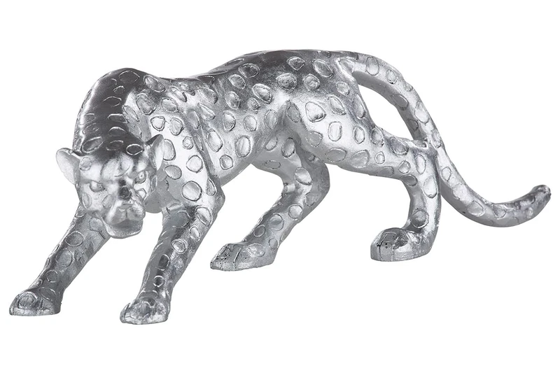 AlexandreHouse Figures Cheetah Synthetic Resin, Silver Colored, PU 1, W. 28 cm, H. 9 cm
