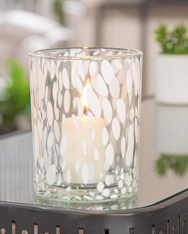Pack of 8 Lanterns, cylindrical, glass, clear, white, PU 8, H. 13 cm, D. 10 cm