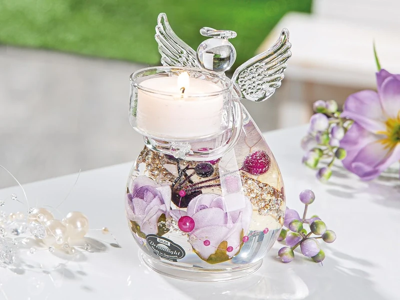 Pack of 4 Dreamlight, Tealight Candle Holder, Angel Petit Medium, Glass, Purple, PU 4, H. 12 cm, D. 8 cm