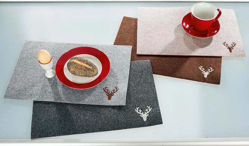 Pack of 16 Placemat, Rectangular, Deer Pattern, Felt, Light Gray, PU 16, L. 30 cm, W. 45 cm