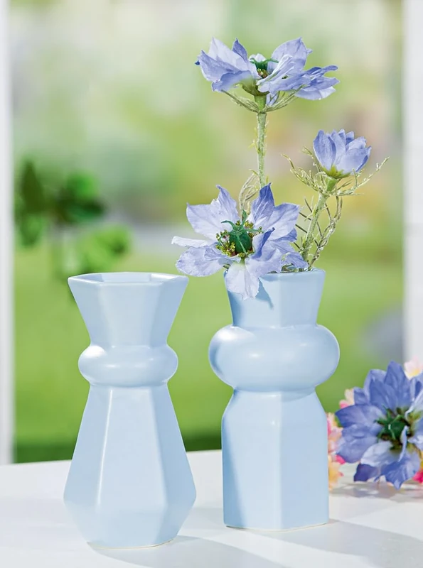 Pack of 8 Vase, Porcelain, Light Blue, PU 8, 2 assorted, H. 13 cm, D. 7 cm