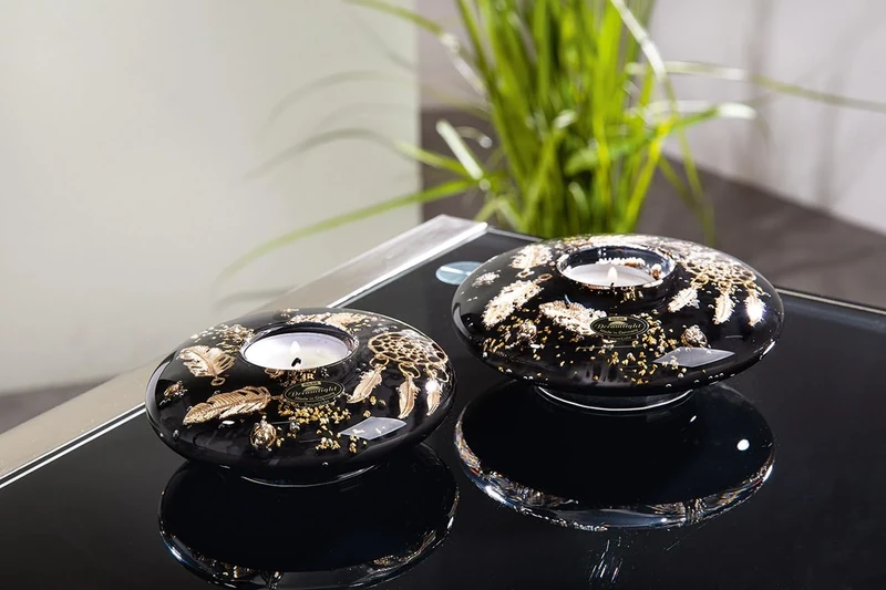 Pack of 4 Dreamlight, Tealight Candle Holder, Ufo Classic, Dreamcatcher Pattern, Glass, Black, PU 4, H. 5 cm, D. 14 cm