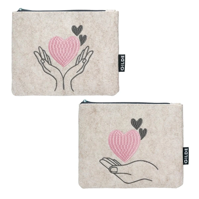 Pack of 12 Pouches, Rectangular, Heart Pattern, Felt, Beige, PU 12, 2 Assorted, L. 20 cm, W. 3 cm, H. 15 cm - Image 1
