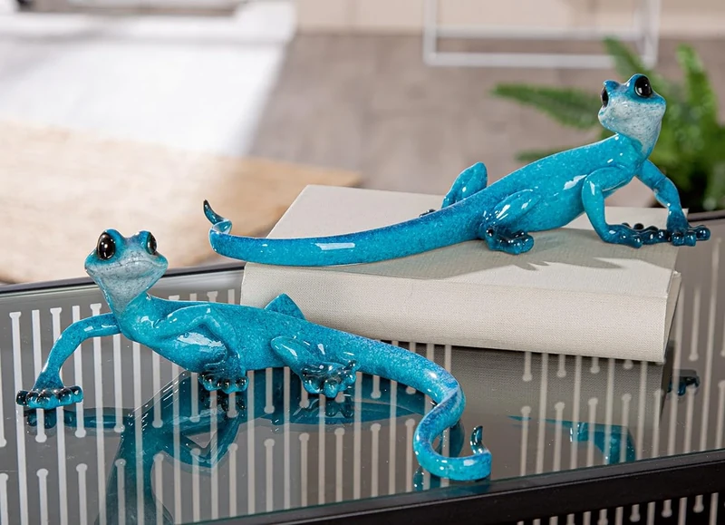 AlexandreHouse Pack of 4 Figures, Gecko, Synthetic Resin, Blue, PU 4, 2 assorted, W. 25 cm, H. 8 cm